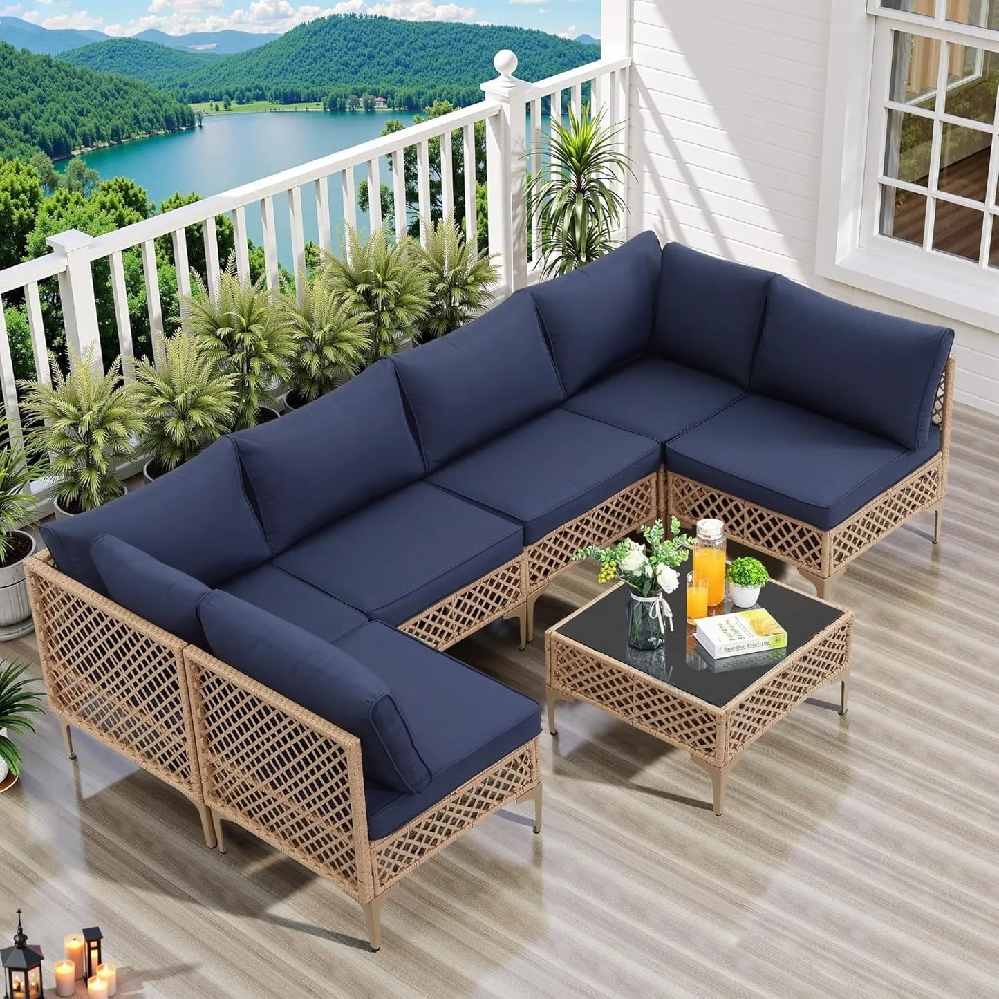 SEOGWISAM 7 Piece Outdoor Wicker Patio Furniture Set With Cushions