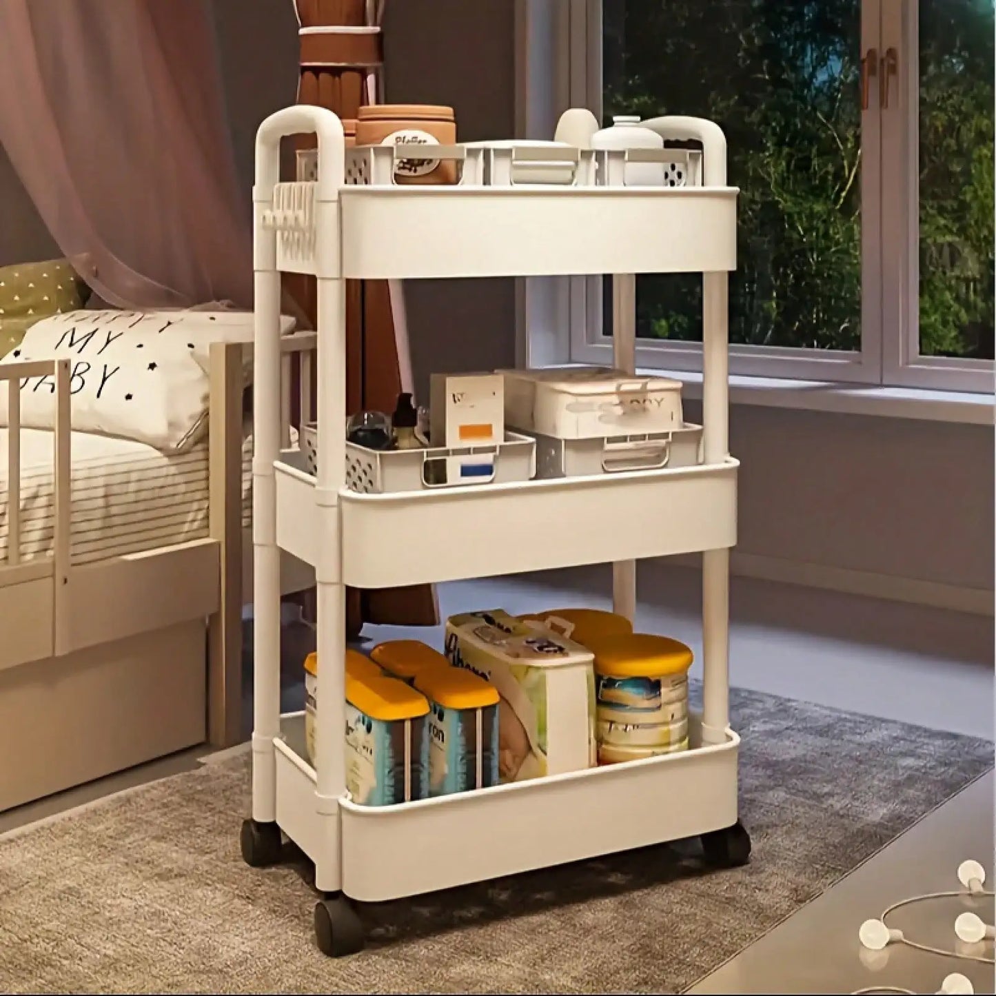 Three-Tier Rolling Storage Cart With Wheels For Kitchen