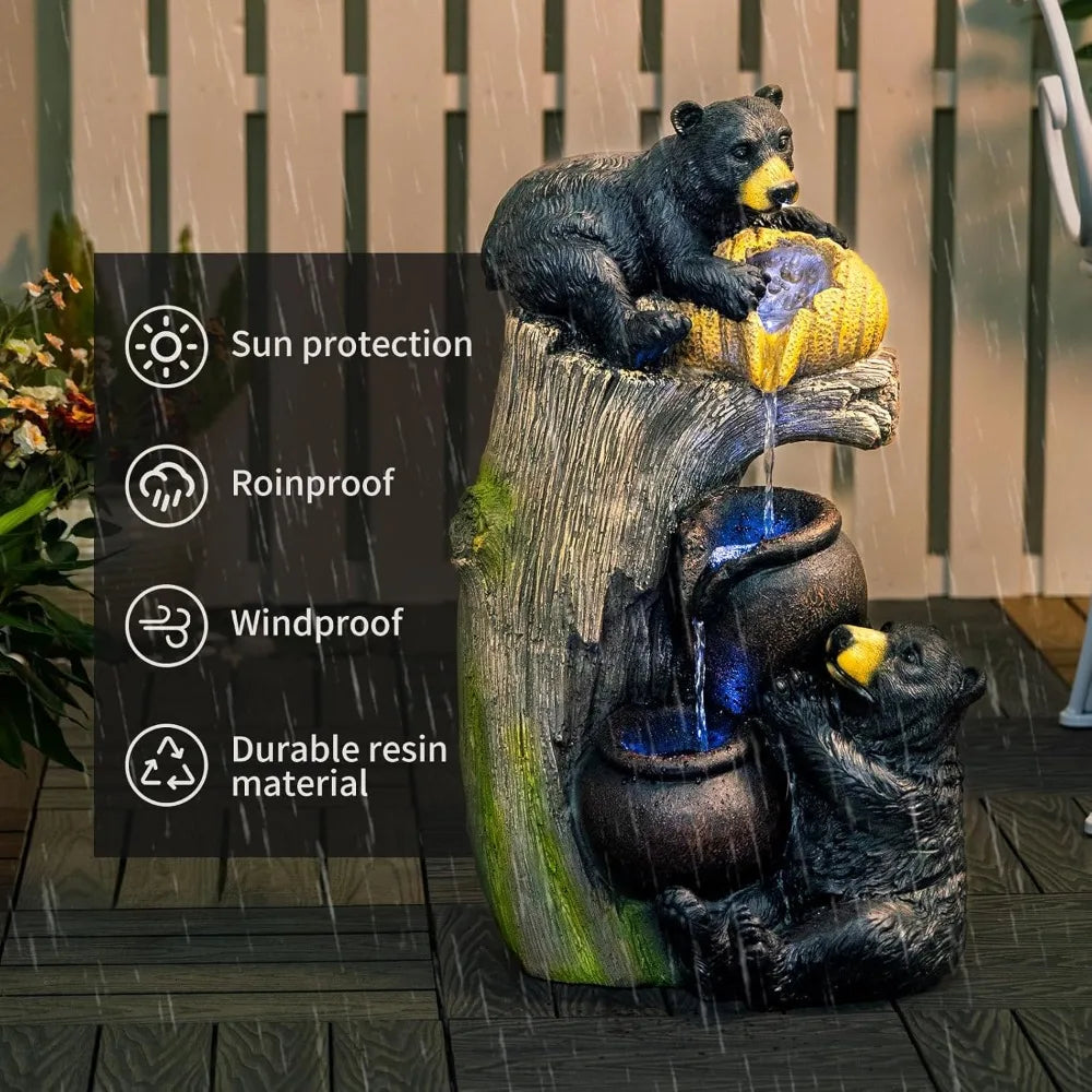 Makens Bear Outdoor Cascading Water Fountain With LED Lights