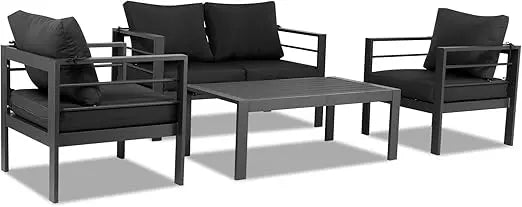 Outdoor Aluminum Sectional Set With Washable Cushions And Coffee Table