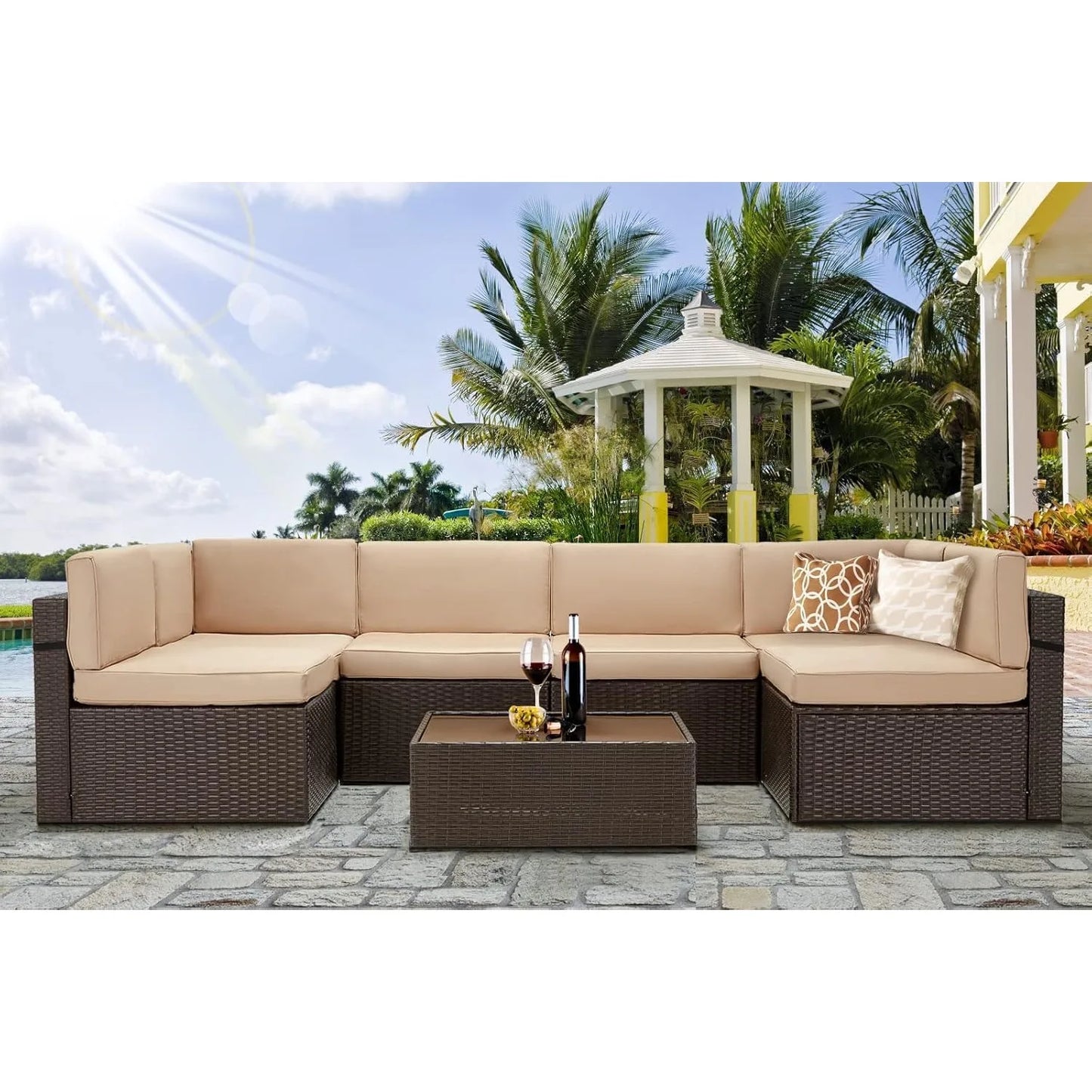 Outdoor Patio Furniture Set 7 Piece PE Rattan Wicker