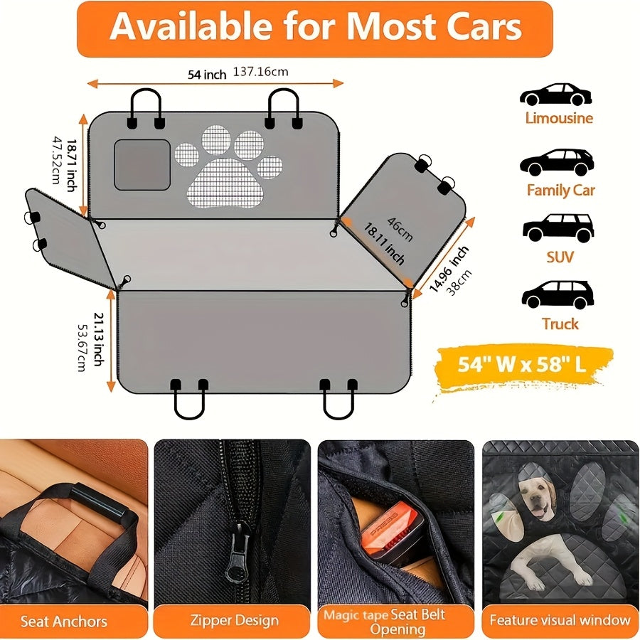 Car Rear Dog Seat Cover Waterproof Hammock With Mesh Windows