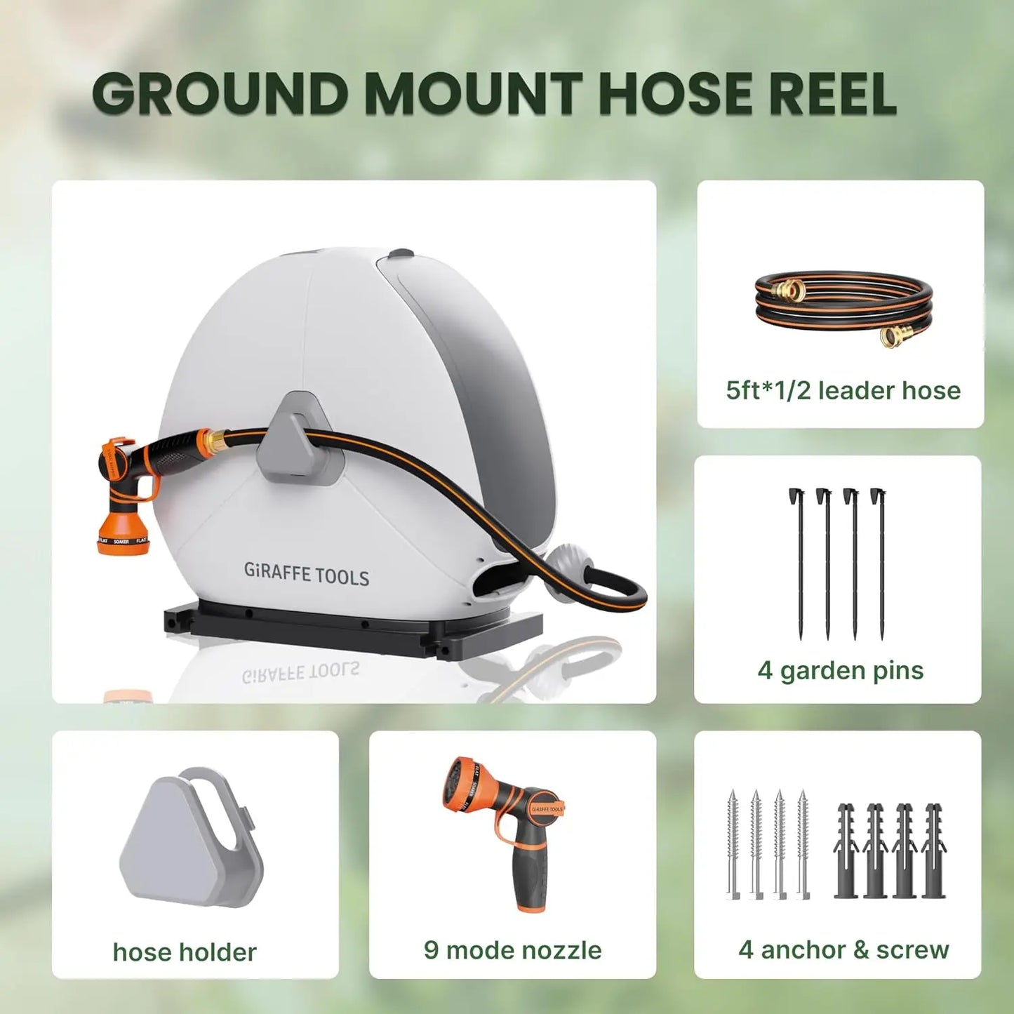 Giraffe Tools Retractable Hose Reel Auto Rewind With Lock