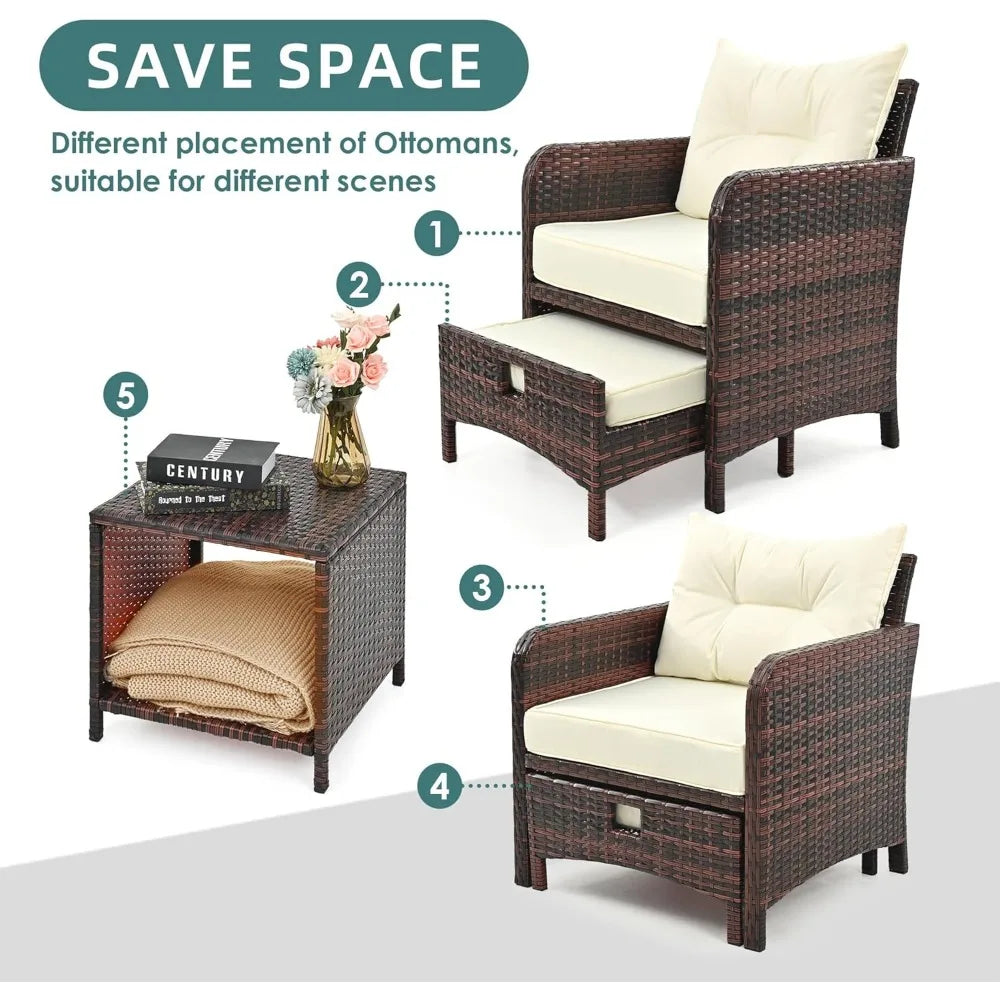 Rattan Patio Furniture Set With Ottomans And Coffee Table