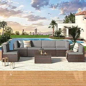 U-MAX 7 Piece Outdoor Patio Furniture Set Rattan Wicker With Cushions