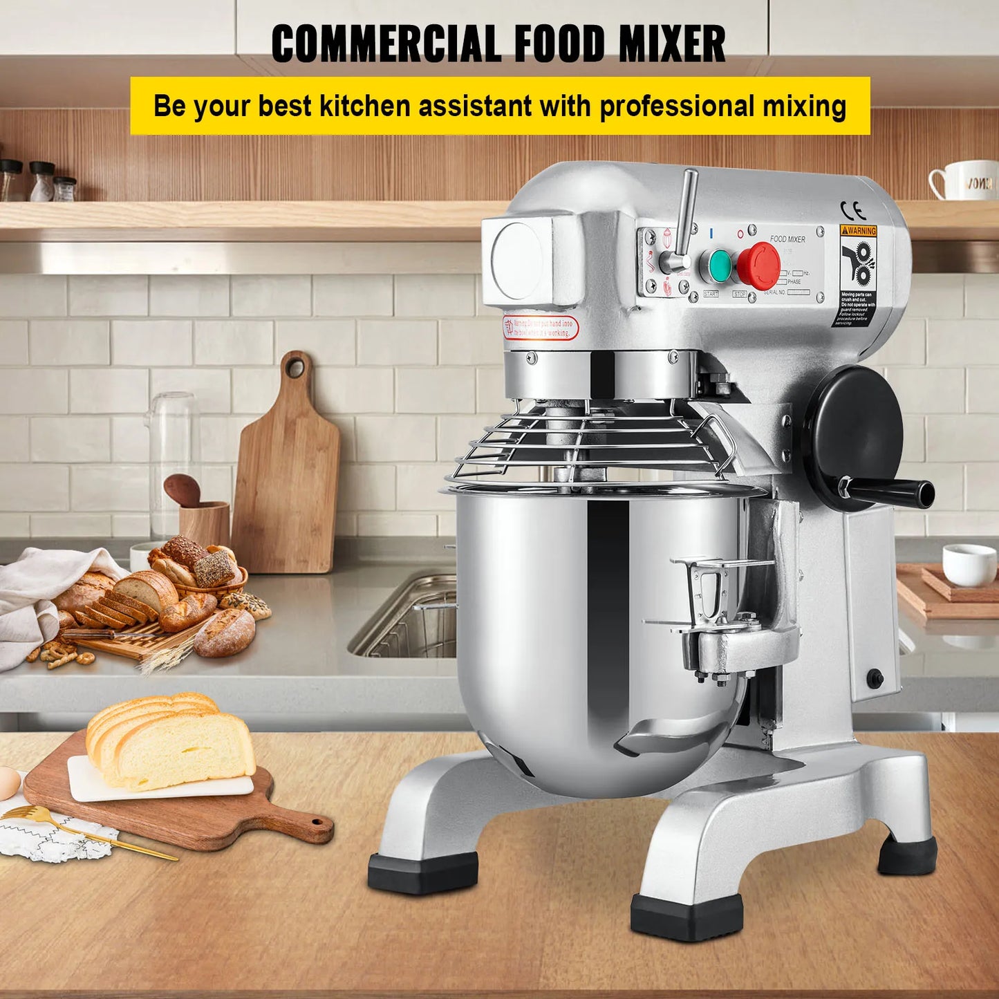 VEVOR Electric Dough Mixer, Commercial Stand Mixer, Stainless Steel