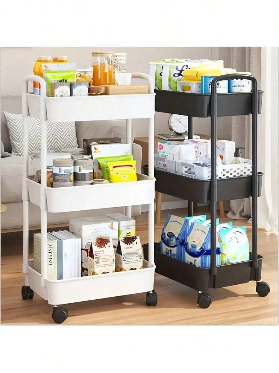 Three-Tier Rolling Storage Cart With Wheels For Kitchen
