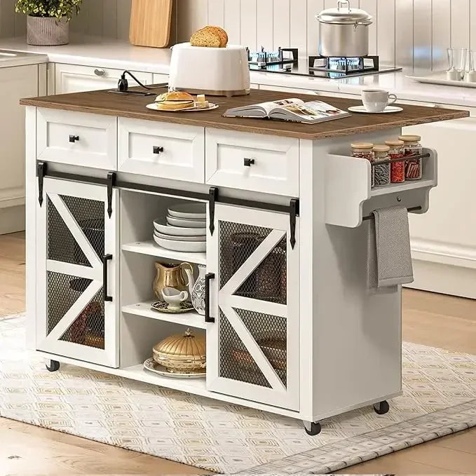 XMSJ Kitchen Island With Storage And Charging Station