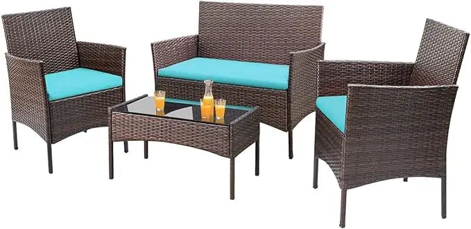 Outdoor Patio Furniture Set Rattan Wicker 4 Piece Garden Balcony