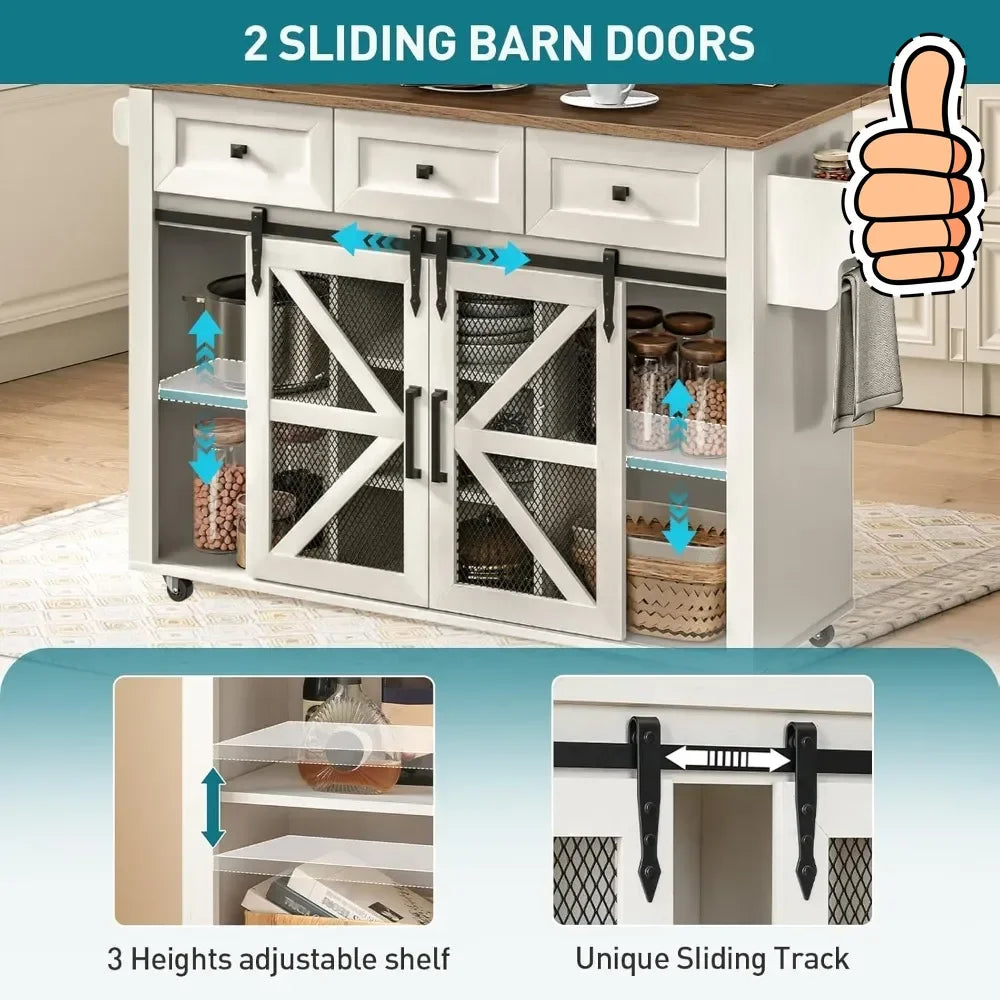 XMSJ Kitchen Island With Storage And Charging Station