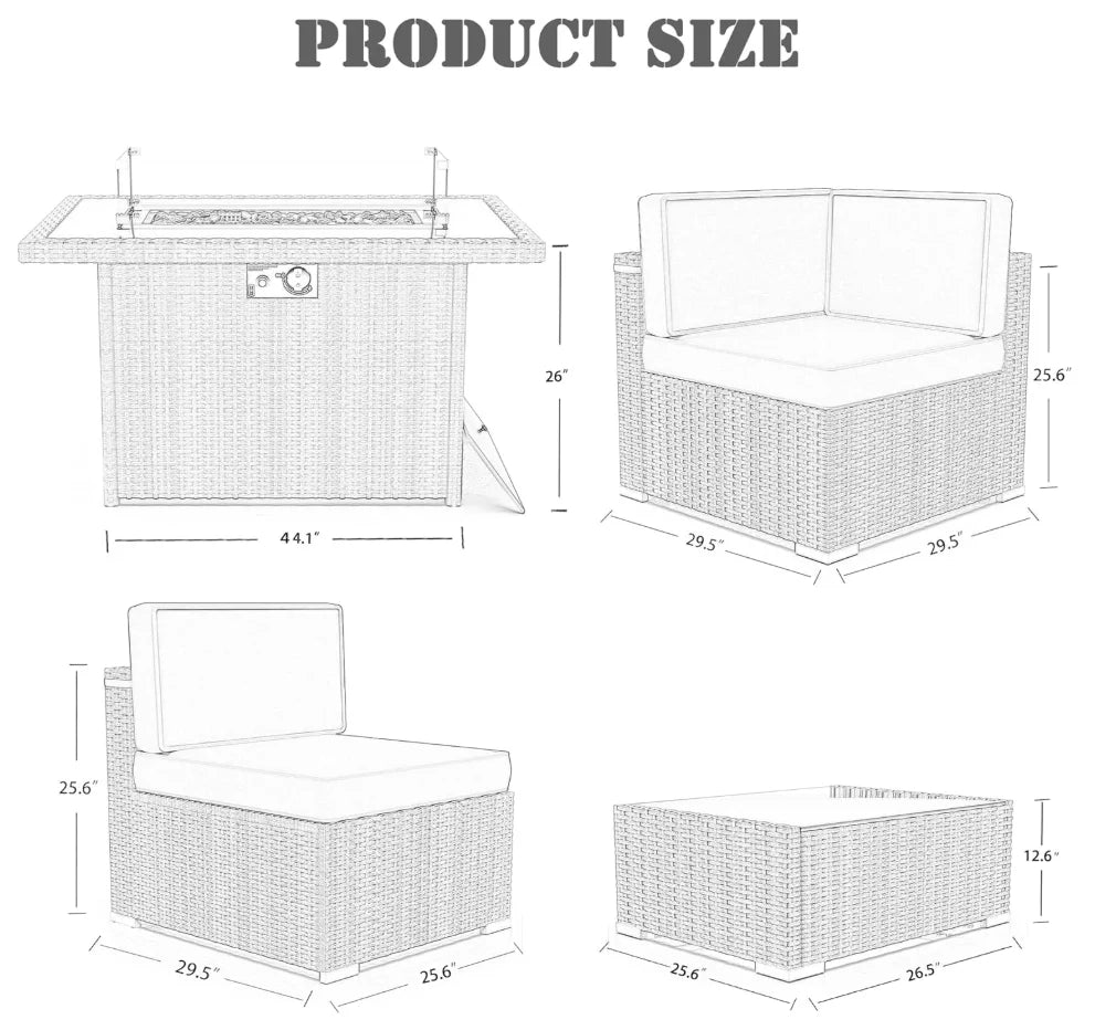 Outdoor Patio Furniture Set With Propane Fire Pit Table