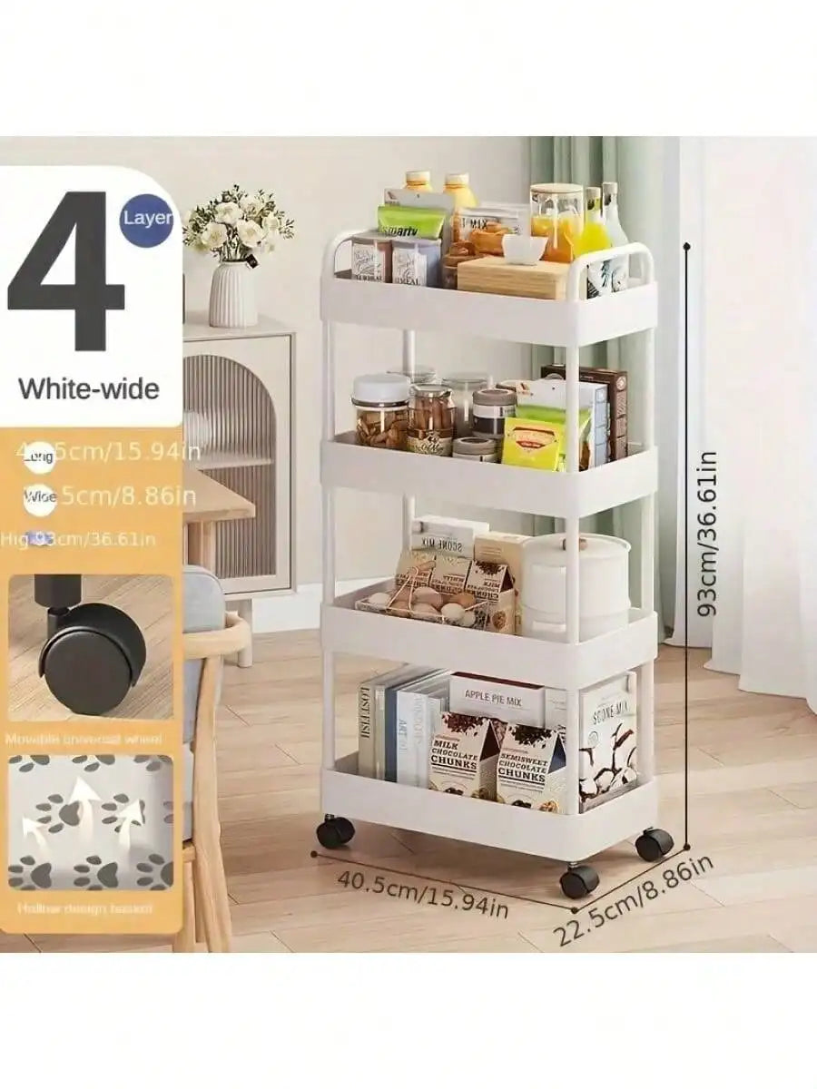 Three-Tier Rolling Storage Cart With Wheels For Kitchen