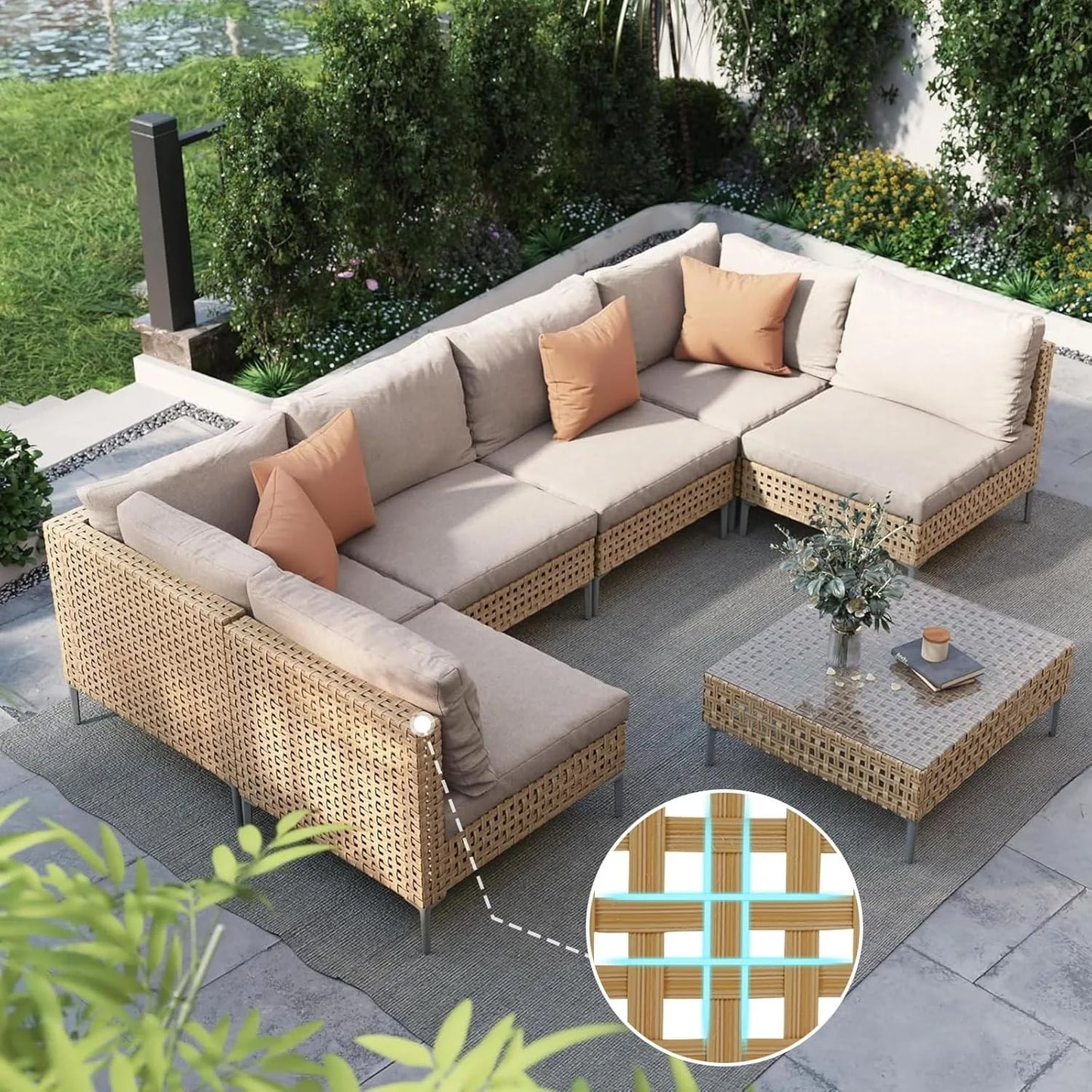 Wicker Outdoor Patio Furniture Set with Water-Resistant Cushions