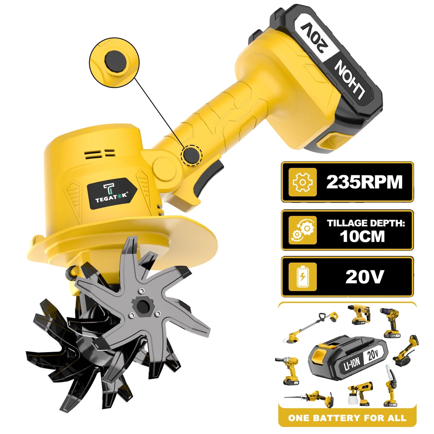 Handheld Electric Cordless Tiller With Rechargeable Soil Loosening