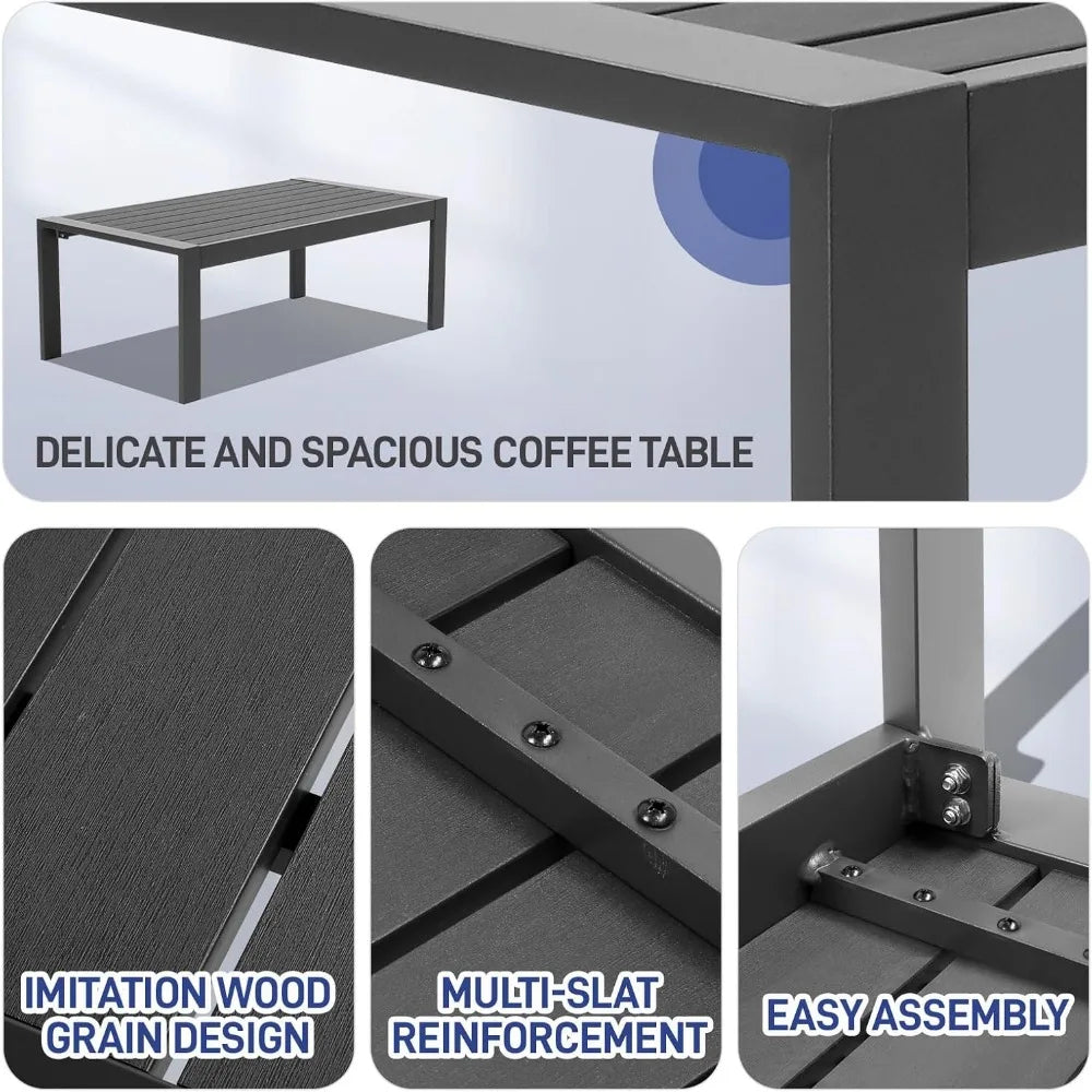 Outdoor Aluminum Sectional Set With Washable Cushions And Coffee Table