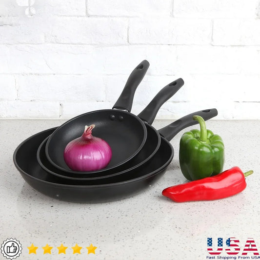Nonstick Aluminum Skillet Set Three Piece Dishwasher Safe Cookware