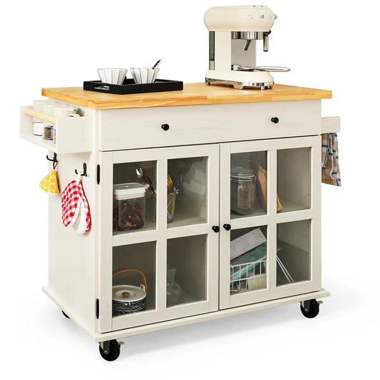 Rolling Kitchen Island With Storage On Wheels, Two Drawers