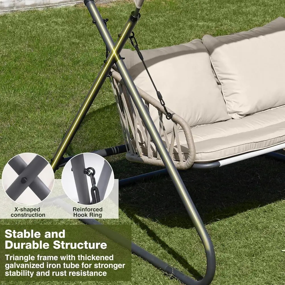 Outdoor Porch Swing With Cushions And Pillow For Patio