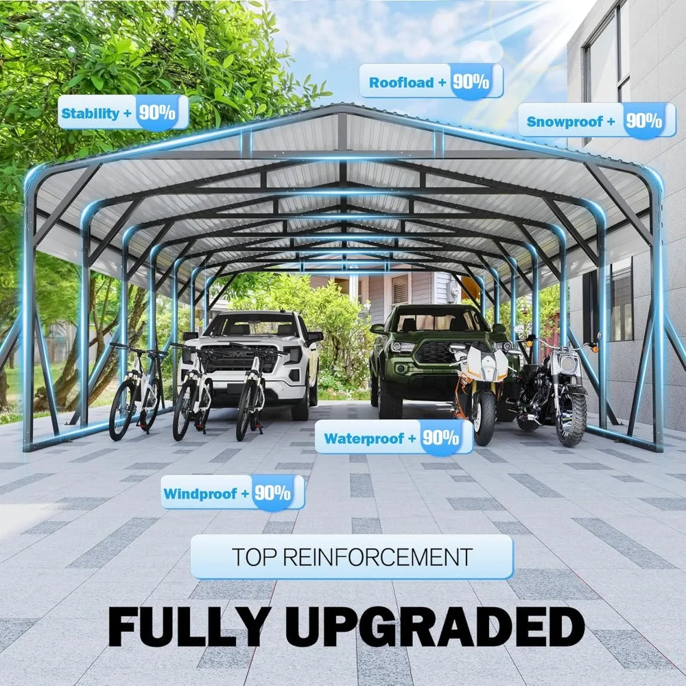 Heavy Duty Carport With Galvanized Steel Roof And Triangular Frame
