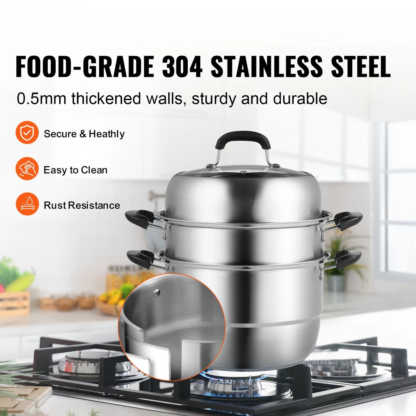 SucceBuy 3 Tier Stainless Steel Steamer Pot For Healthy Cooking