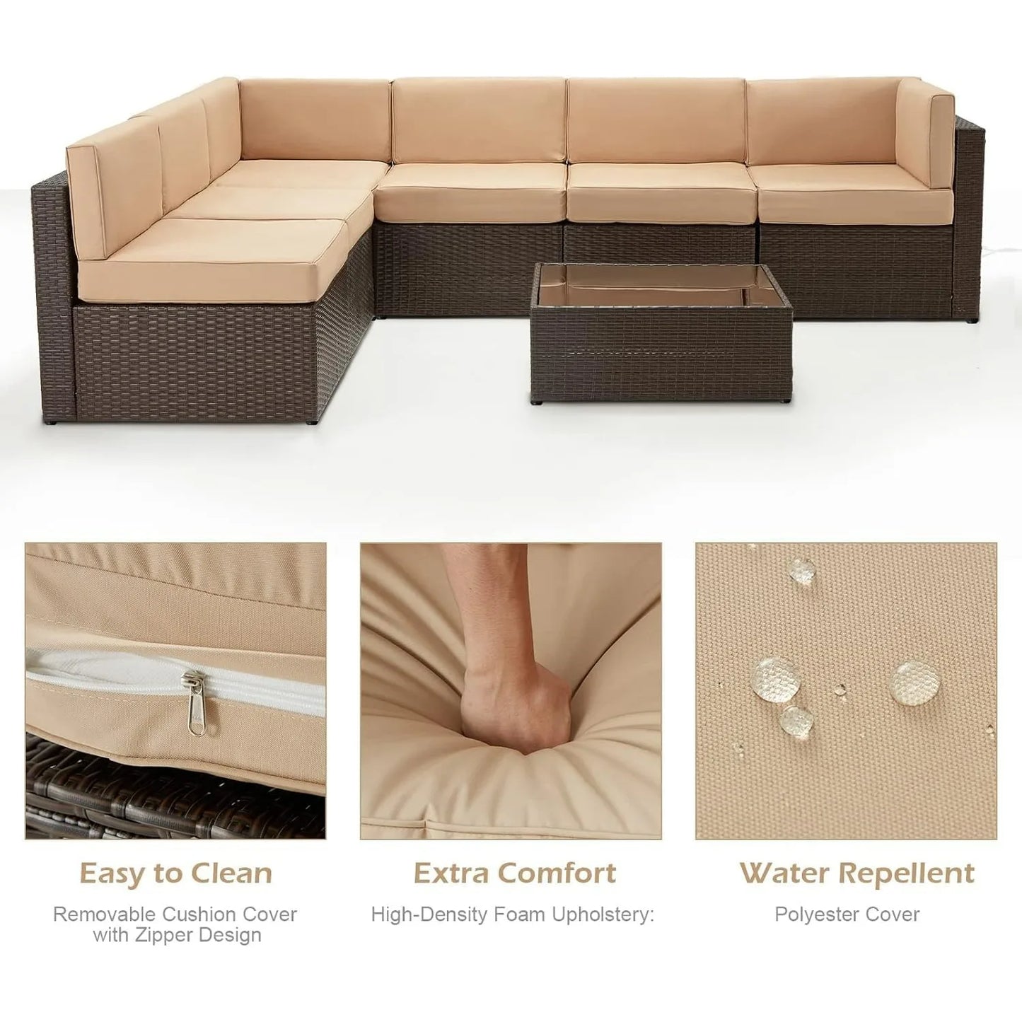 Outdoor Patio Furniture Set 7 Piece PE Rattan Wicker