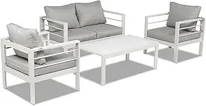 Outdoor Aluminum Sectional Set With Washable Cushions And Coffee Table