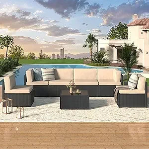U-MAX 7 Piece Outdoor Patio Furniture Set Rattan Wicker With Cushions