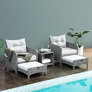 Rattan Patio Furniture Set With Ottomans And Coffee Table