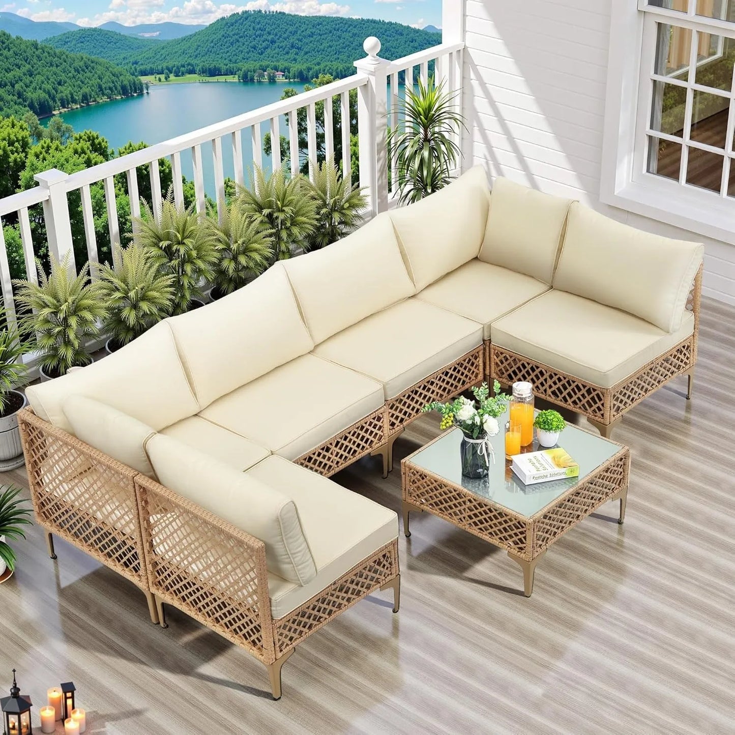 SEOGWISAM 7 Piece Outdoor Wicker Patio Furniture Set With Cushions