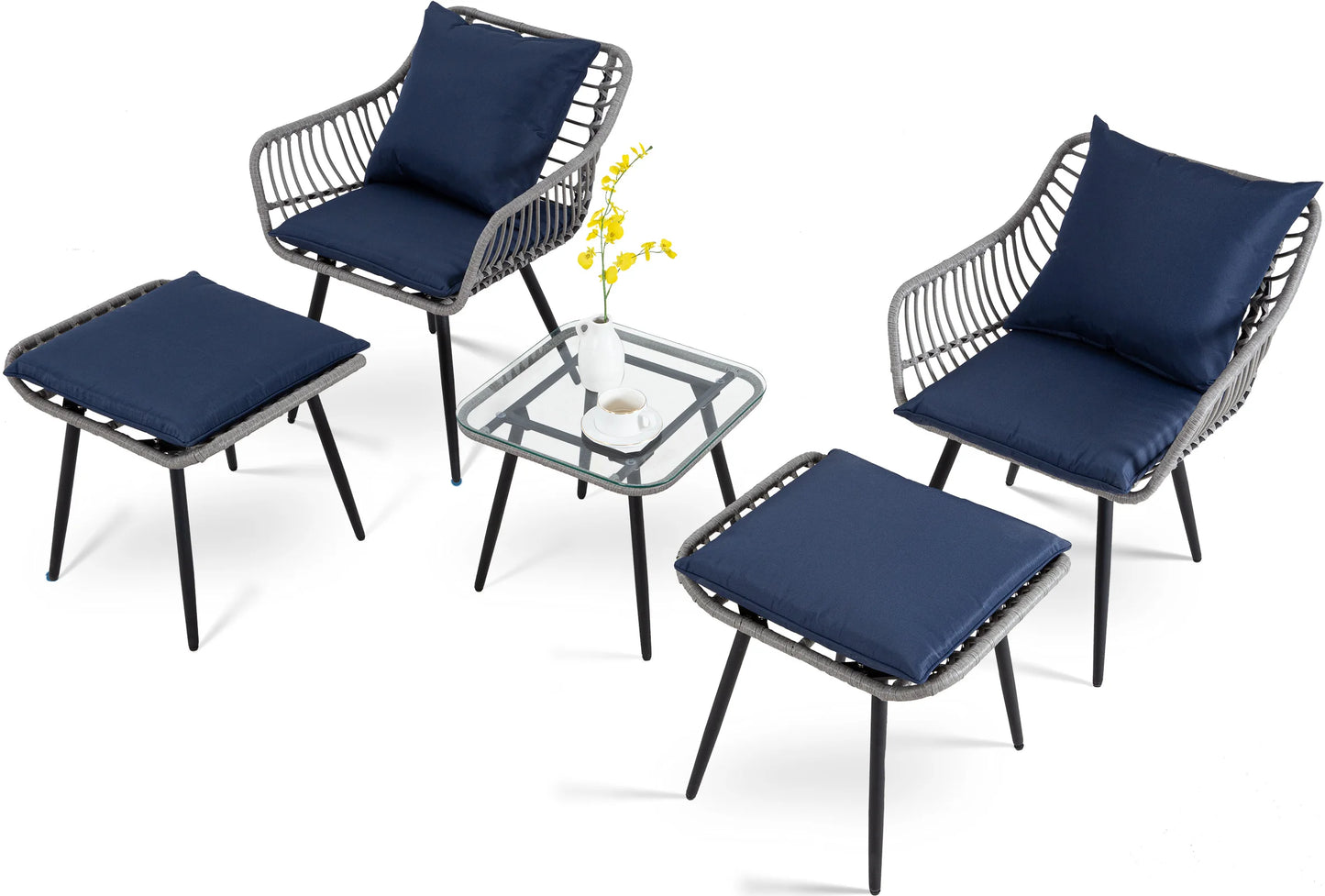 SEOGWISAM 5 Piece Patio Bistro Set Outdoor Wicker Chairs Ottoman