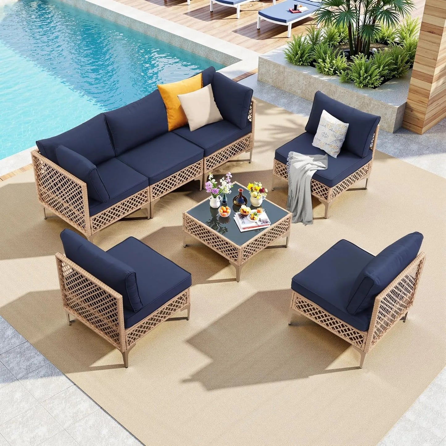 SEOGWISAM 7 Piece Outdoor Wicker Patio Furniture Set With Cushions