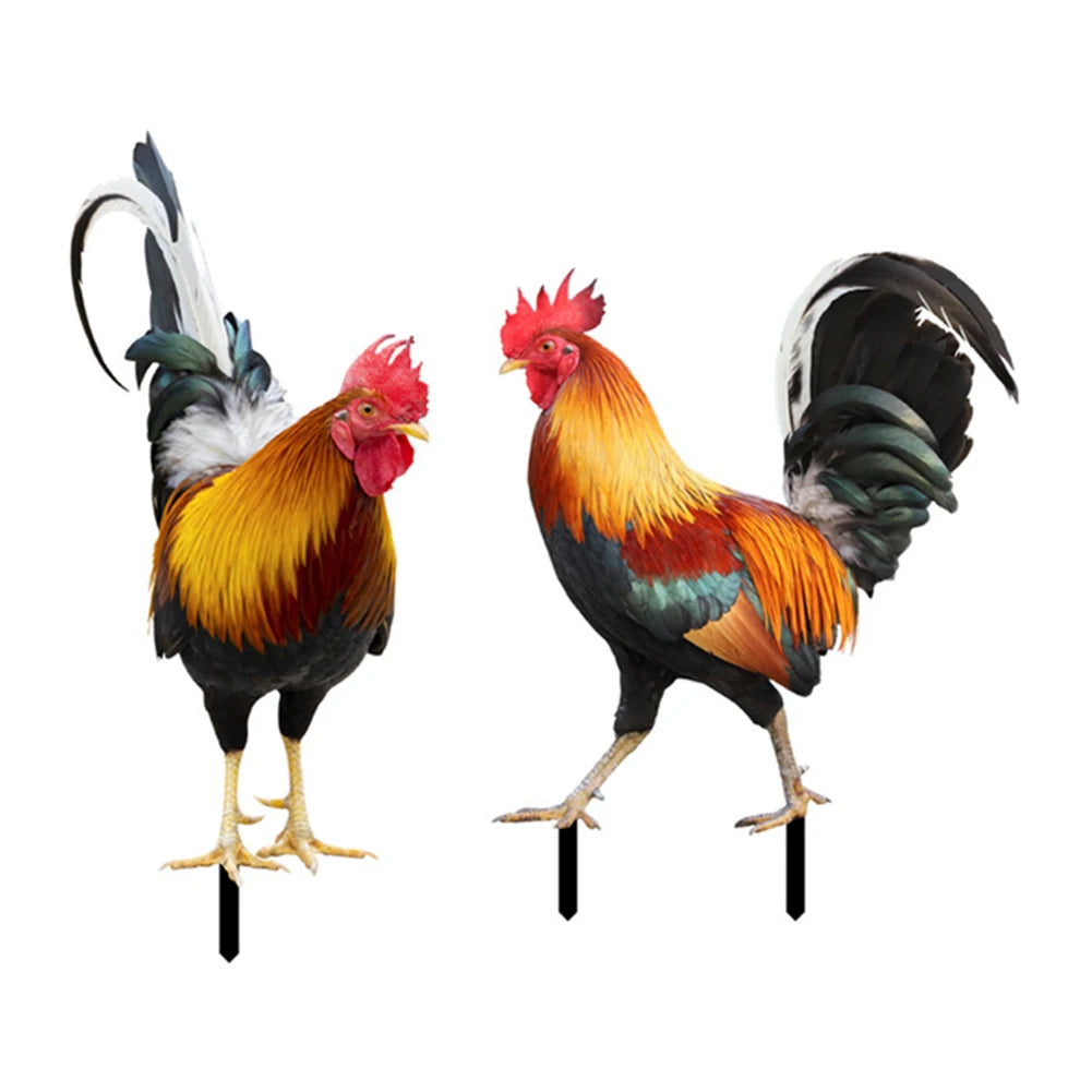 Chicken Fence Sculpture Garden Decor Ornamental Rooster Statues