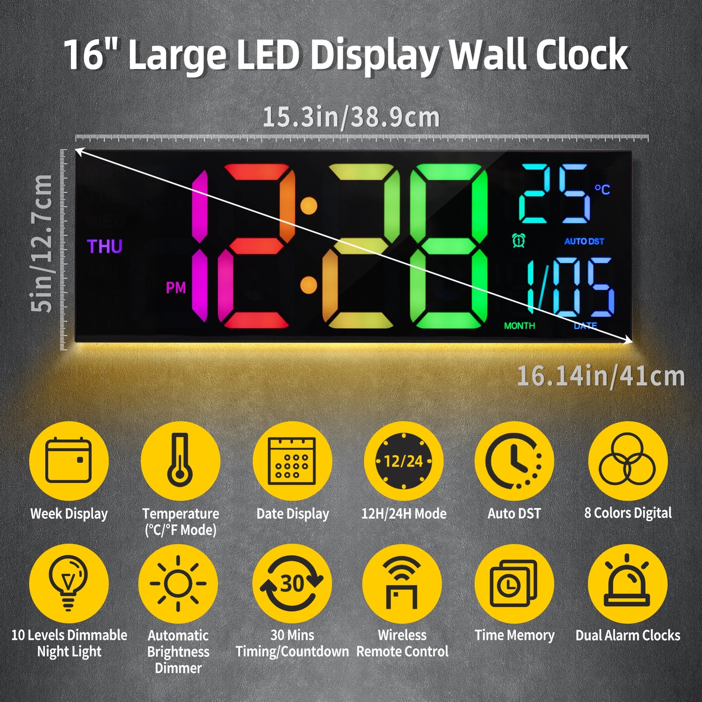 Digital Wall Clock With Remote LED Display And Alarm