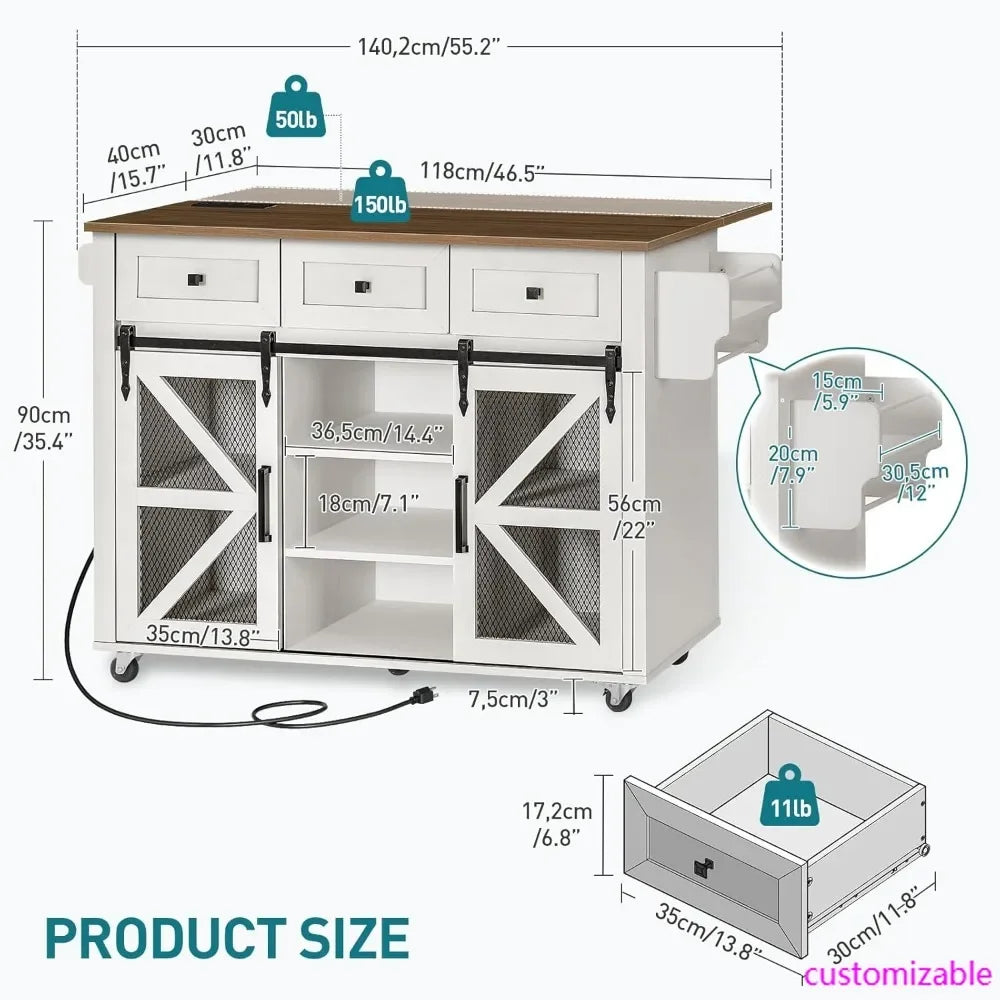 XMSJ Kitchen Island With Storage And Charging Station
