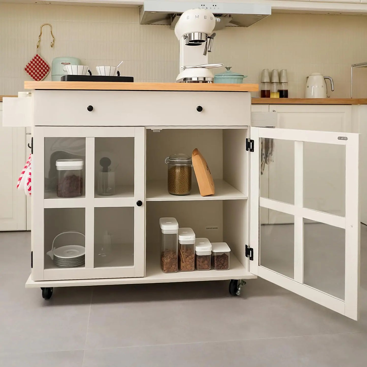 Rolling Kitchen Island With Storage On Wheels, Two Drawers