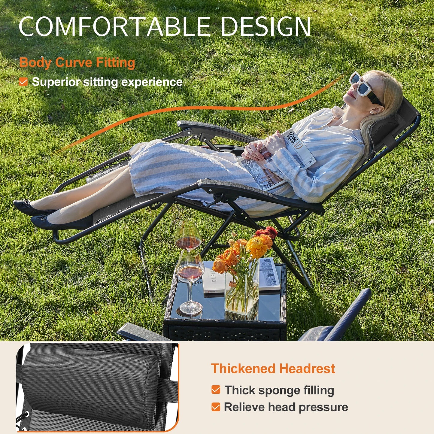 JHK Zero Gravity Two-Pack Portable Recliner Lounge Chairs Cup Holder