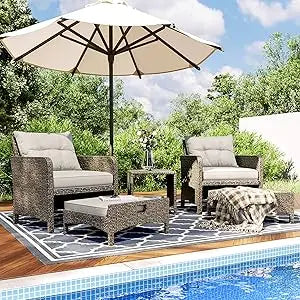 Rattan Patio Furniture Set With Ottomans And Coffee Table