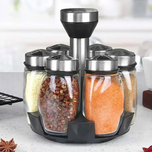 Glass Spice Jar Set With Rack For Kitchen Storage Organizer