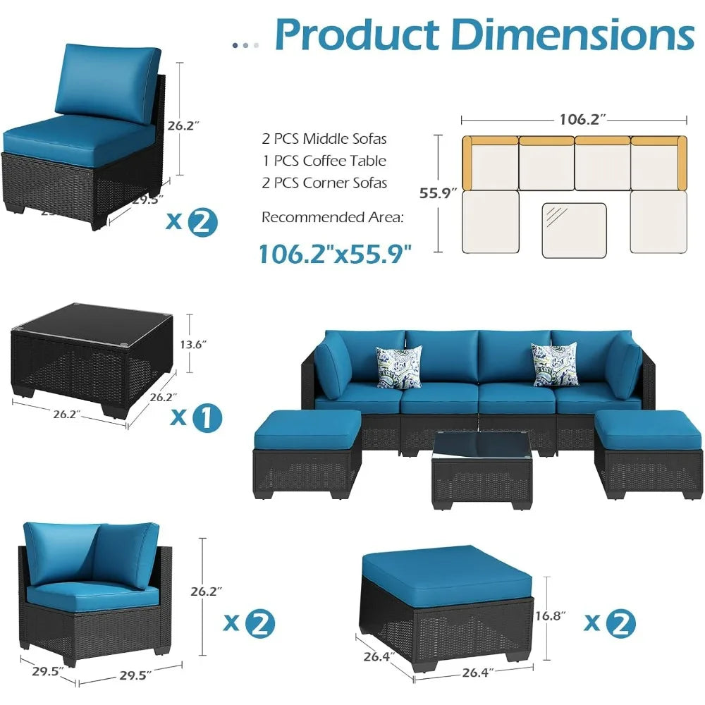 U-MAX 7 Piece Outdoor Patio Furniture Set Rattan Wicker With Cushions