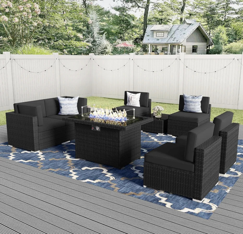 Outdoor Patio Furniture Set With Propane Fire Pit Table
