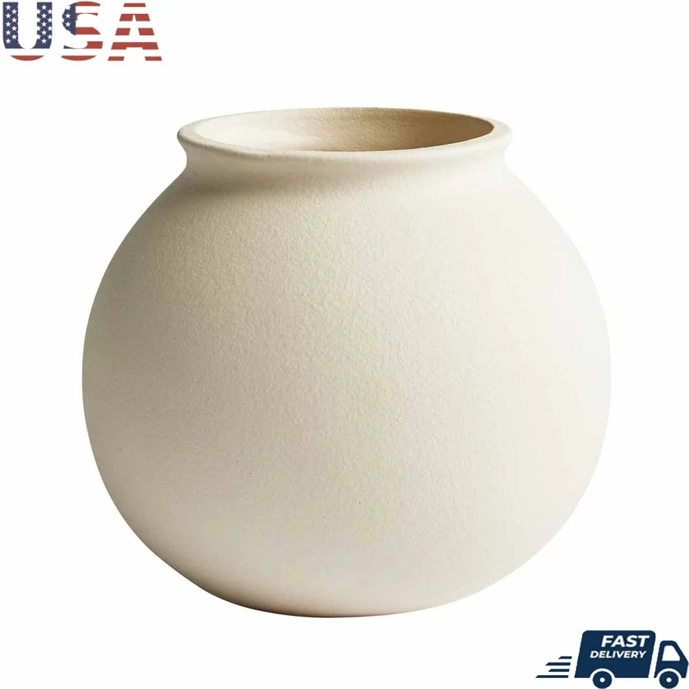 Matte Ceramic Round Vase For Modern Minimalist Home Decor