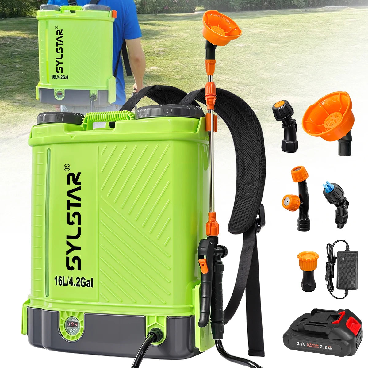 SYLSTAR Battery Powered Backpack Sprayer 100 PSI With 5 Nozzles