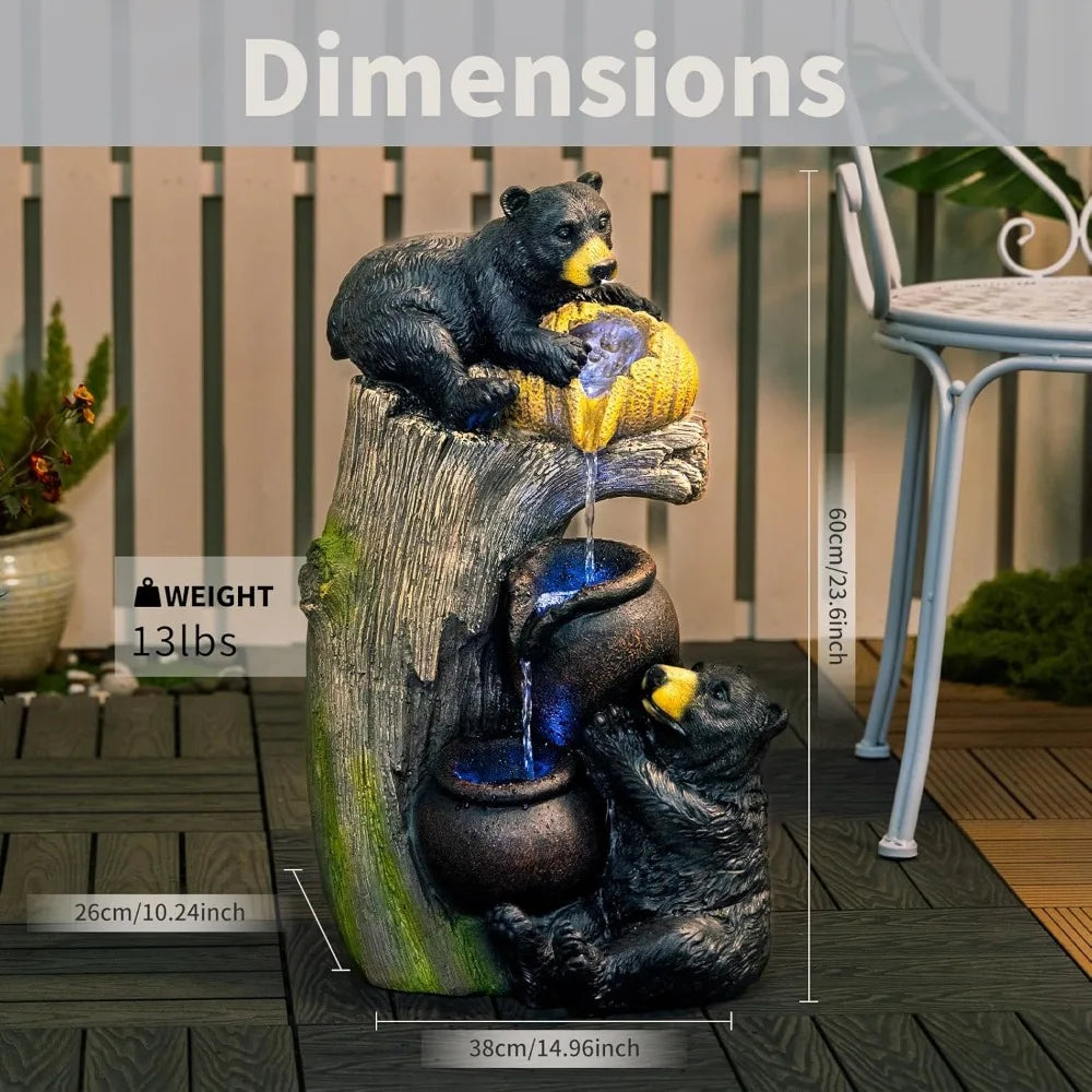 Makens Bear Outdoor Cascading Water Fountain With LED Lights