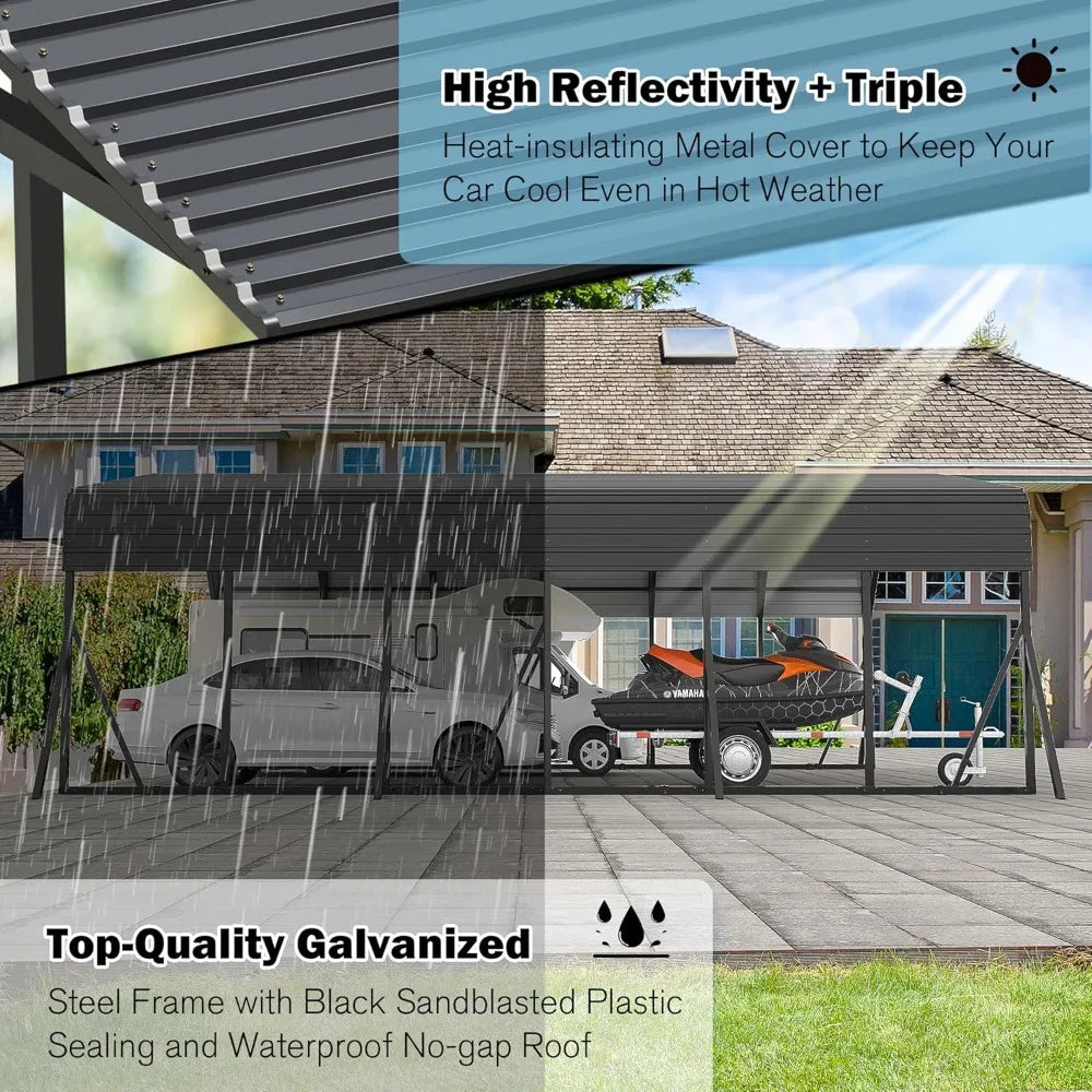 Heavy Duty Carport With Galvanized Steel Roof And Triangular Frame