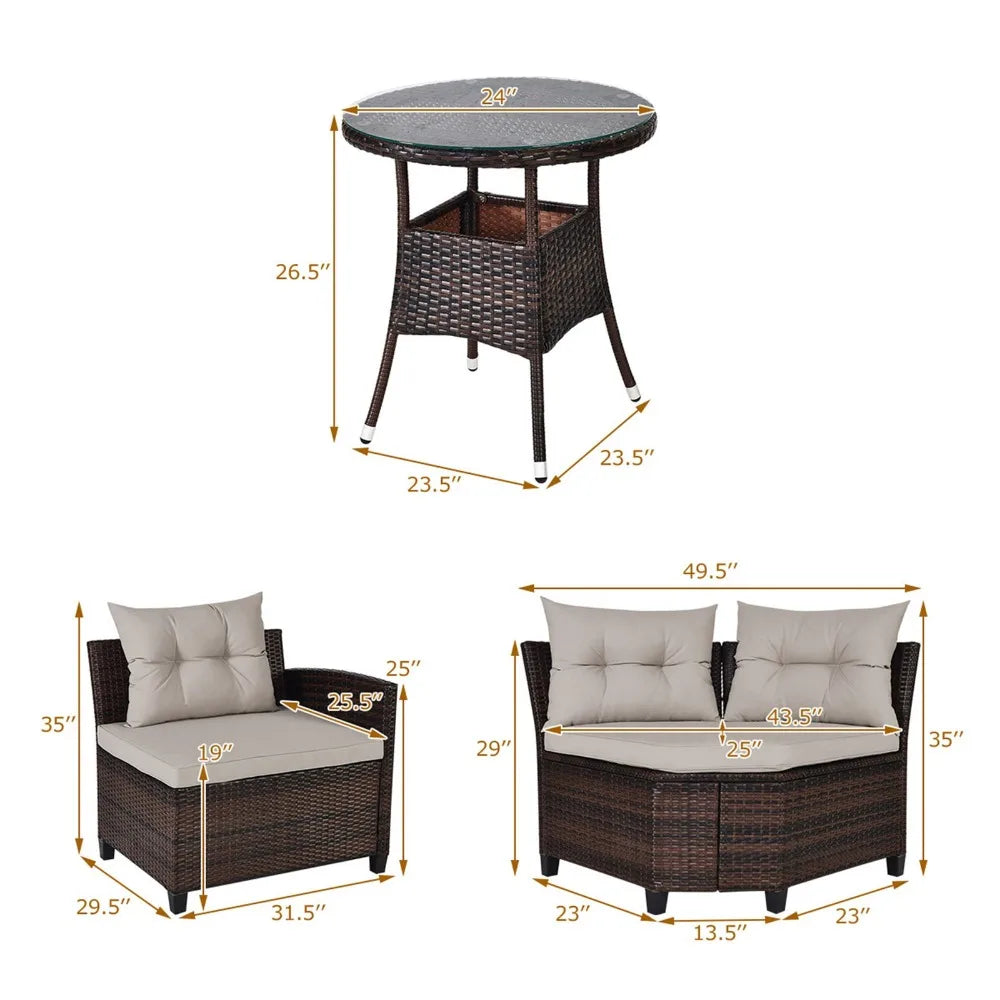 Outdoor Rattan Patio Furniture Set With Cushioned Sofa Table