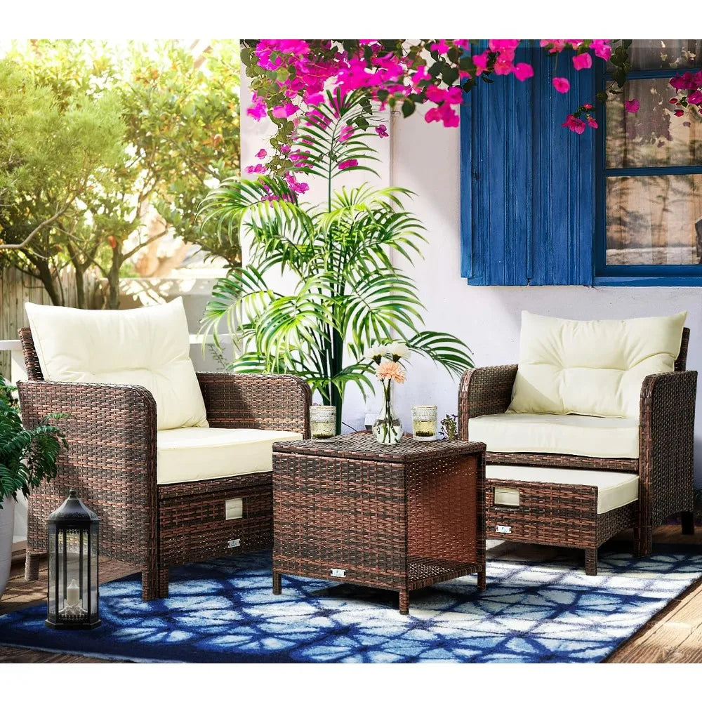 Rattan Patio Furniture Set With Ottomans And Coffee Table