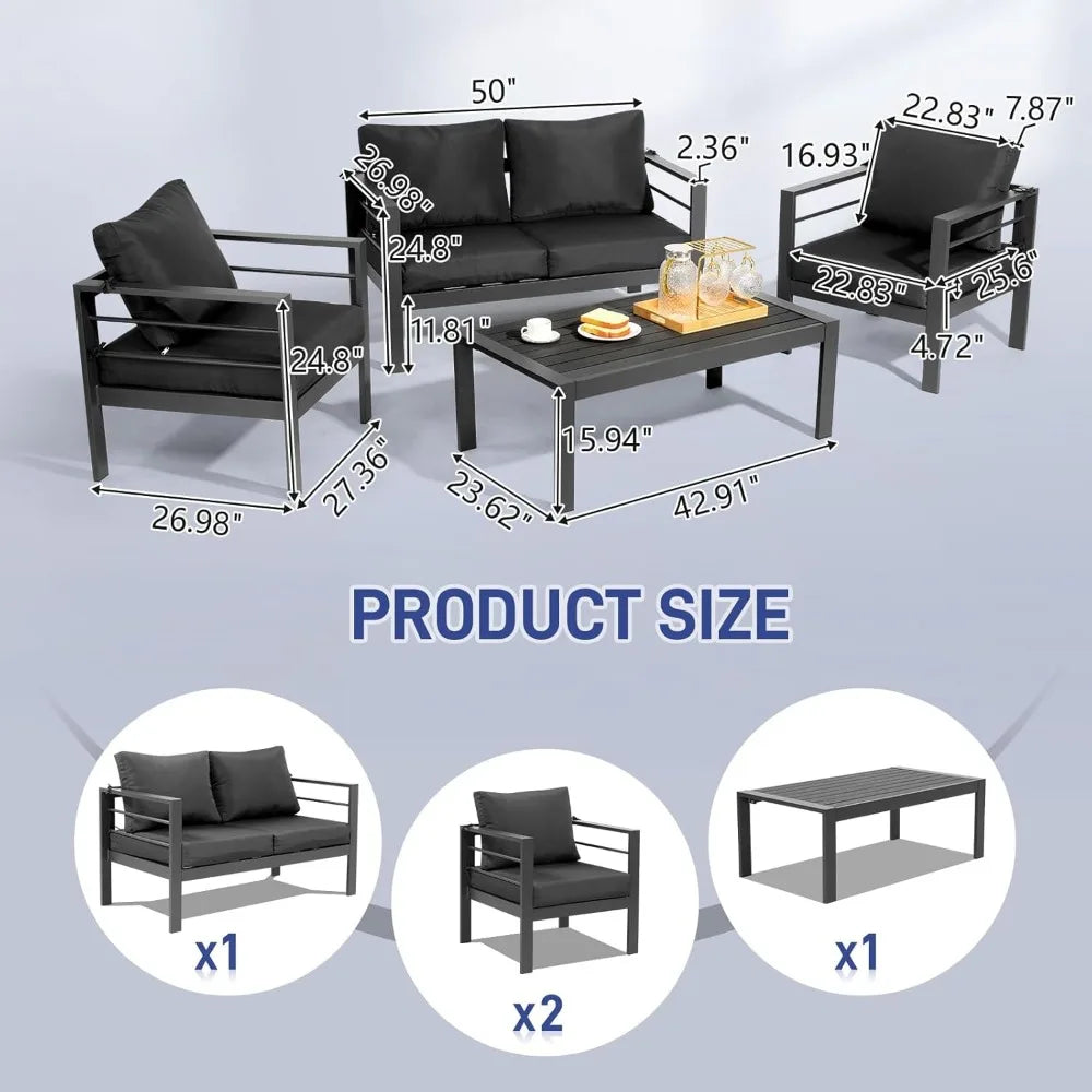 Outdoor Aluminum Sectional Set With Washable Cushions And Coffee Table