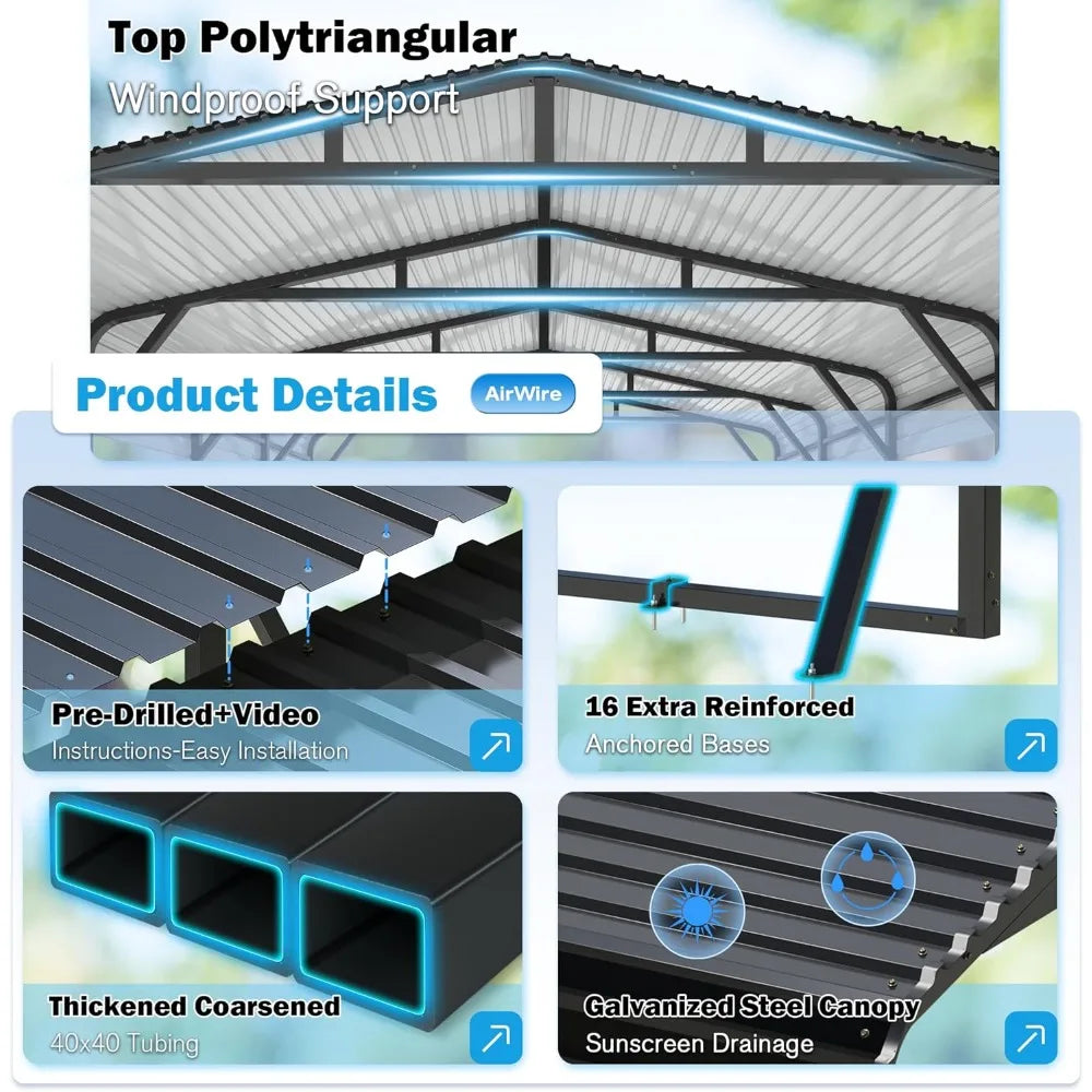 Heavy Duty Carport With Galvanized Steel Roof And Triangular Frame