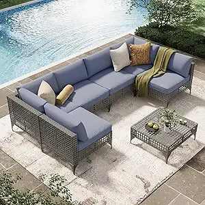 U-MAX 7 Piece Outdoor Patio Furniture Set Rattan Wicker With Cushions