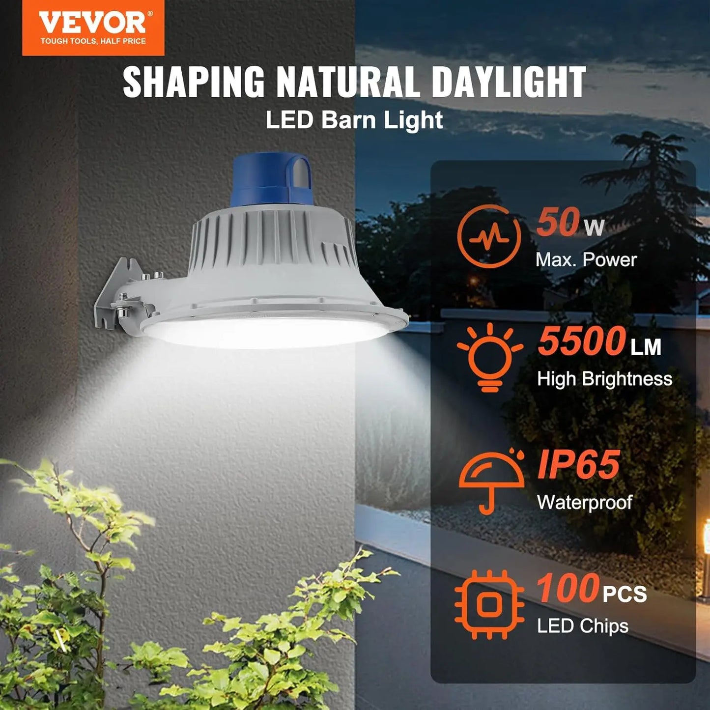 XMSJ LED Barn Light 50W 5500LM Dusk To Dawn Outdoor